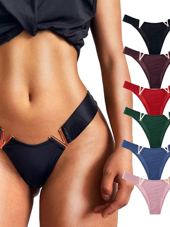 Female V Letter Solid Color Underwear