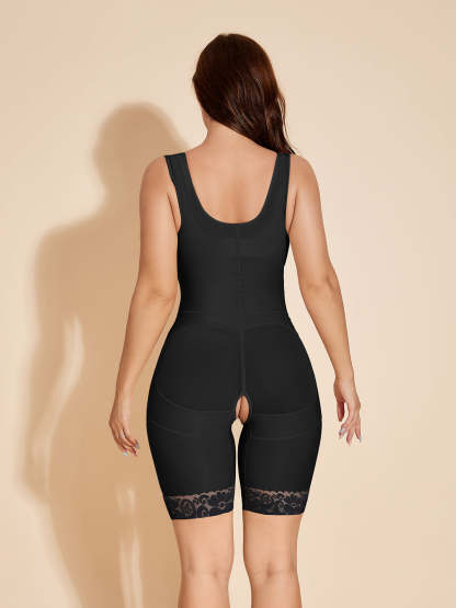 Women's Open Bust Shapewear Wide Strap Tummy Control Body Shaper - Black