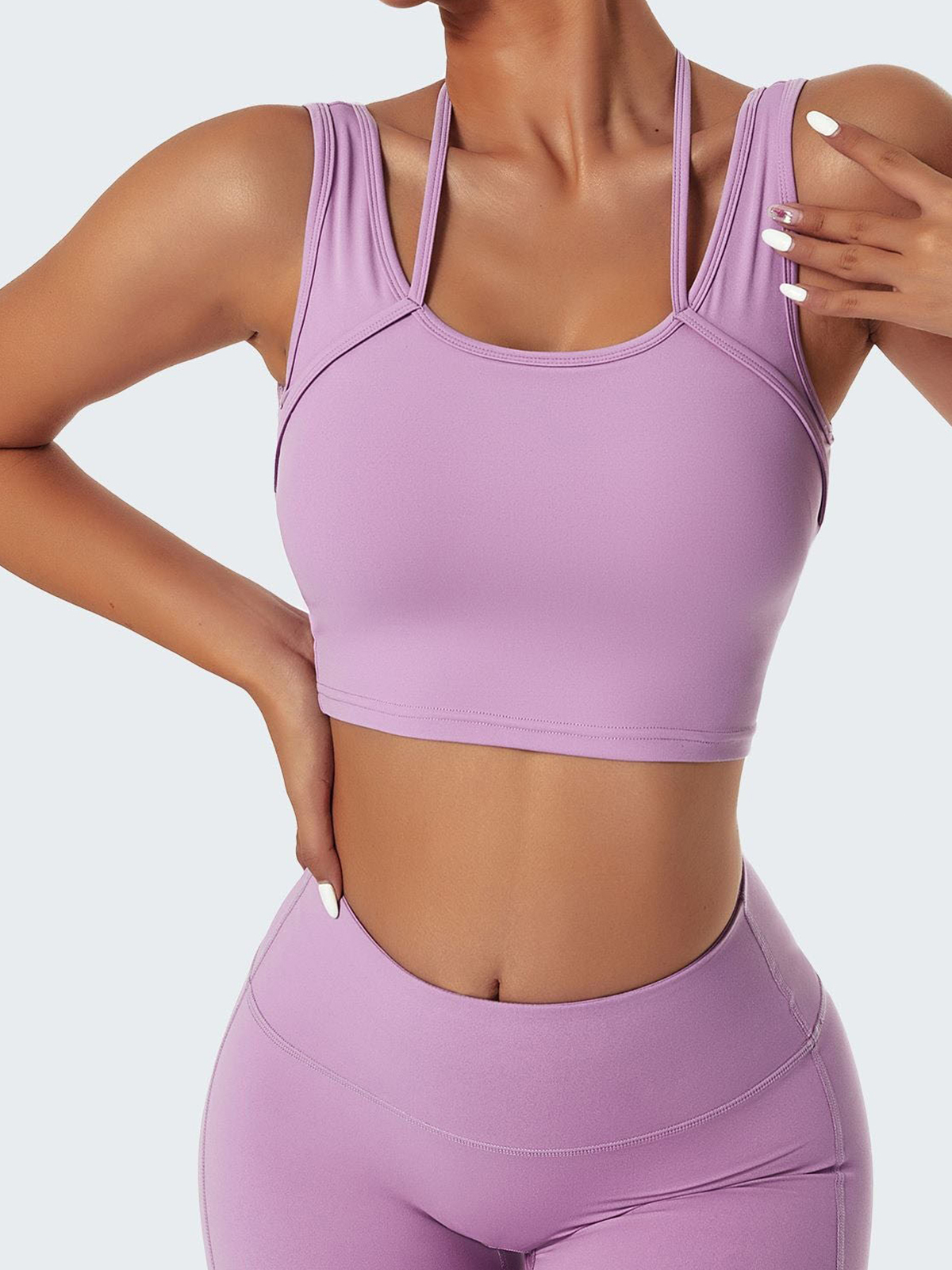 Halter Strap Detailing Tank Tops Built-in Bra