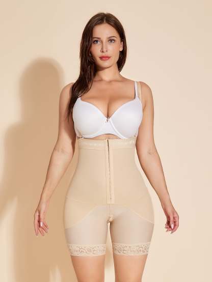 Women Shapewear Open Bust Tummy Control Bodysuit With Zipper Crotch - Tan
