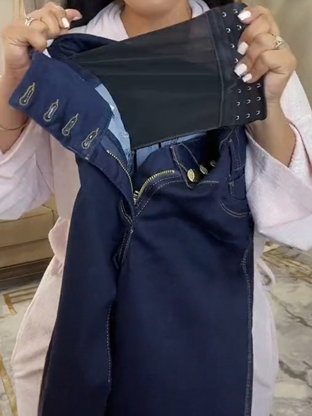 High Rise Curved Button Breasted Slimming Functional Skinny Jeans