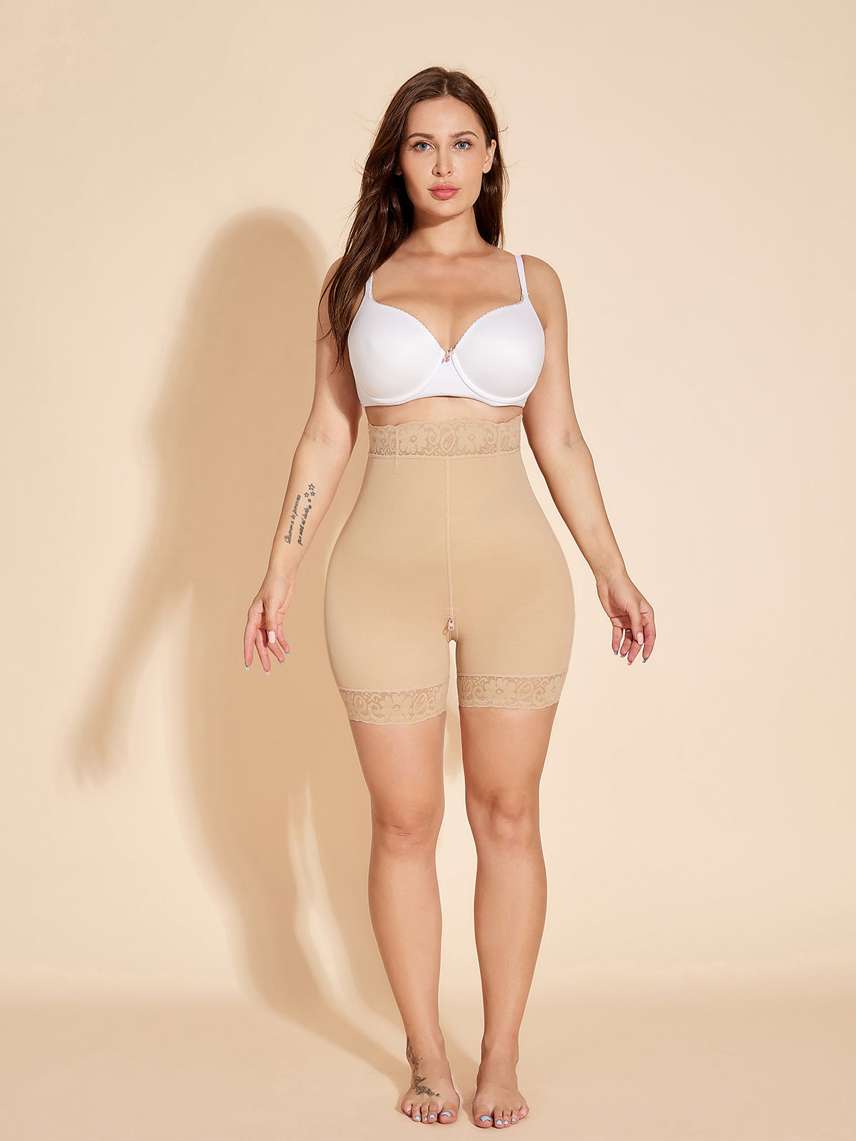 Crotch With zipper Shapewear Shorts High Waist Butt Lifter Tummy Control Panties - Tan