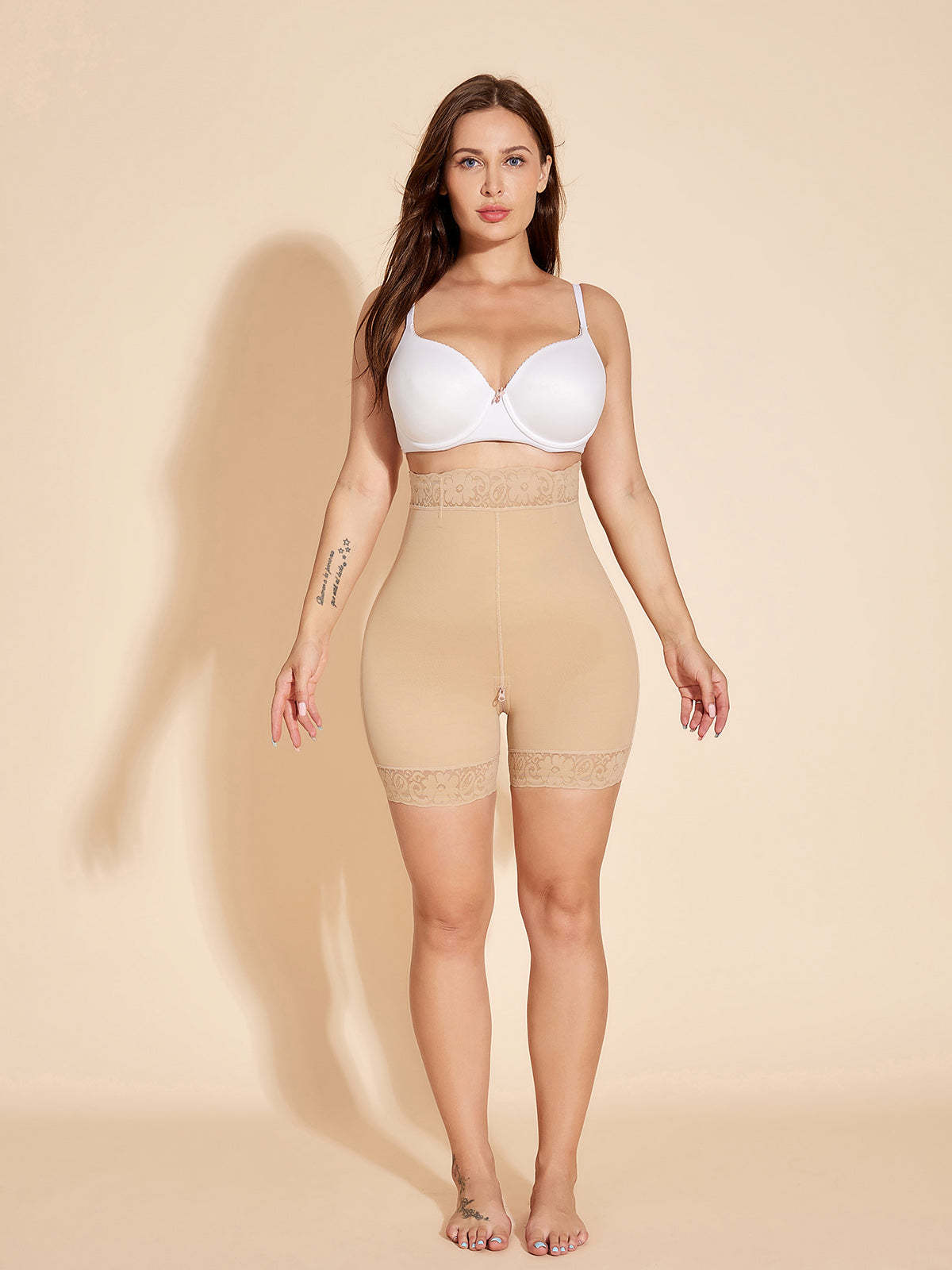 Crotch With zipper Shapewear Shorts High Waist Butt Lifter Tummy Control Panties - Tan