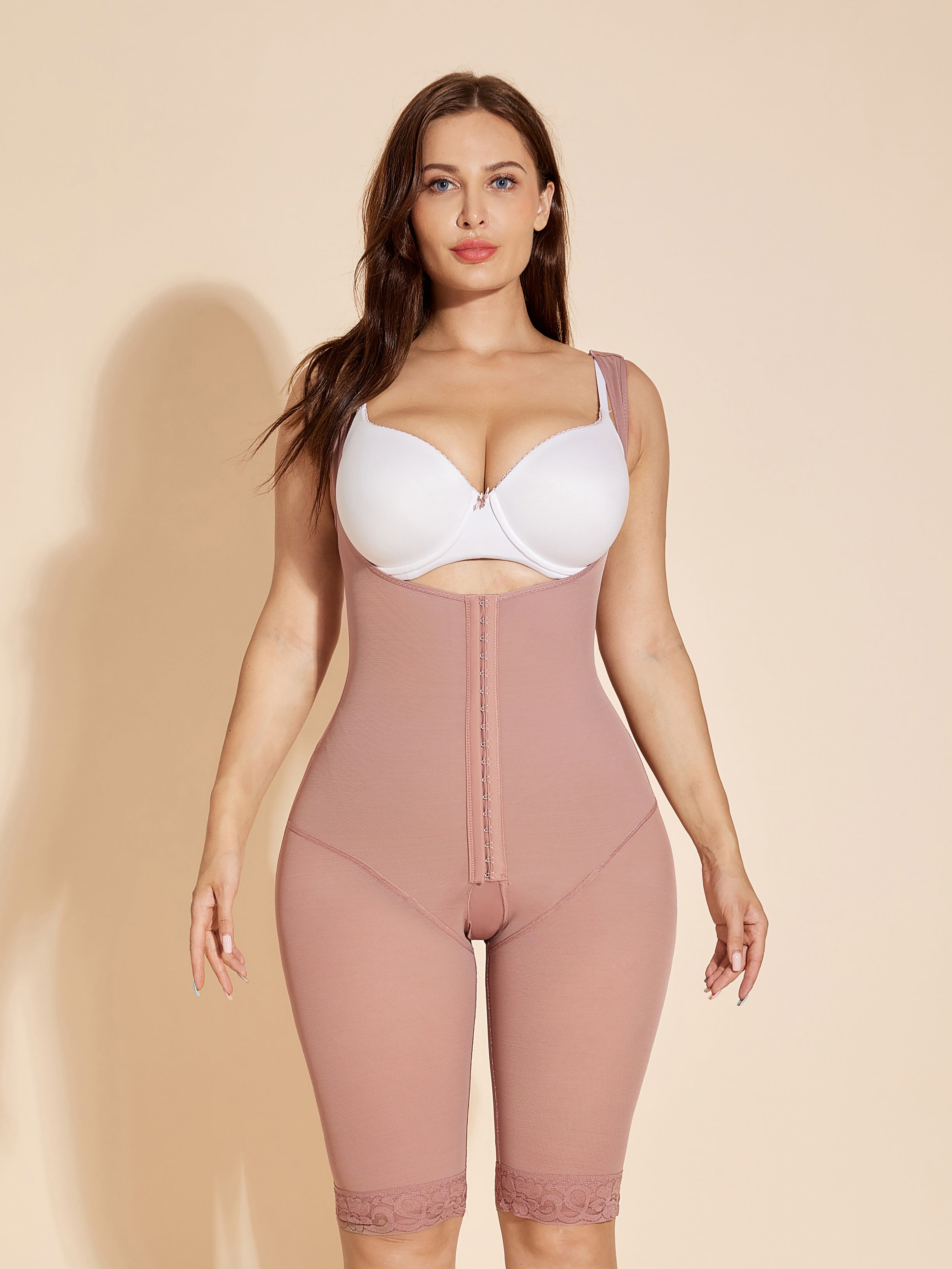 Women's Open Bust Bodysuit Tummy Control Shapewear - RosyBrown