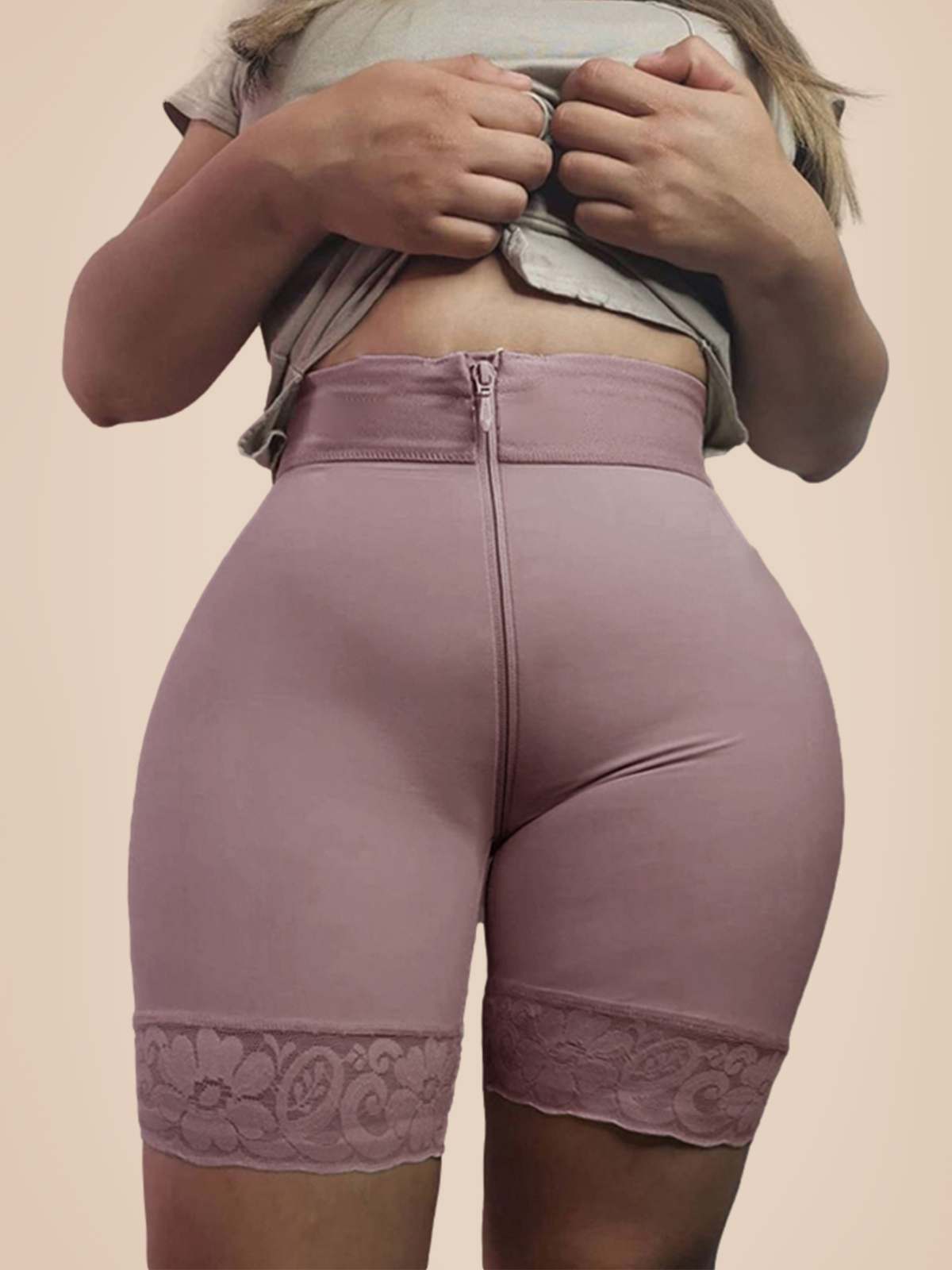 High Waist Zipper Adjustable Butt Lifter Slimming Fajas Lace Push Up Body Shaper 