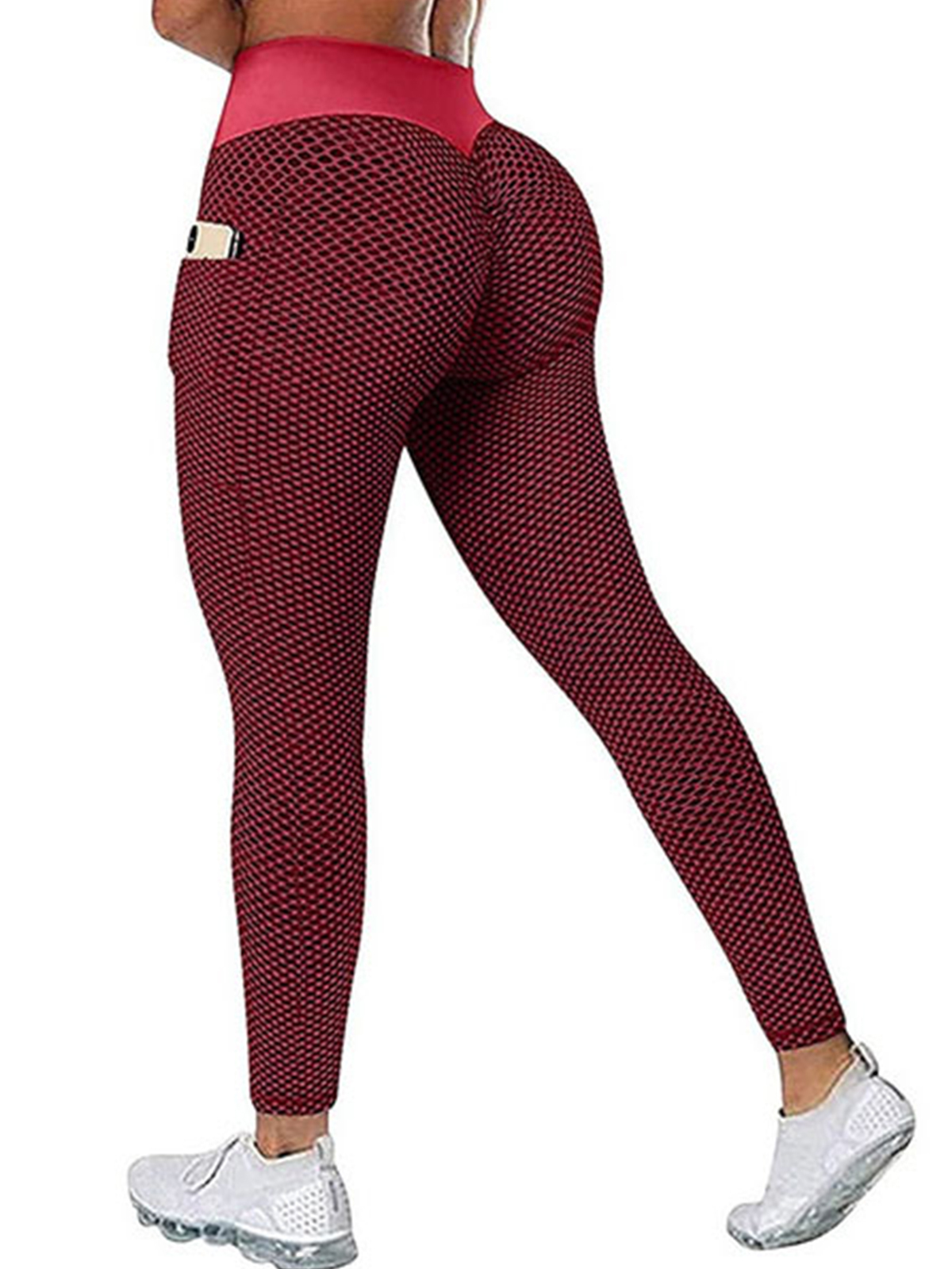 Large size honeycomb bird's eye fabric hip lift side mobile phone pocket leggings
