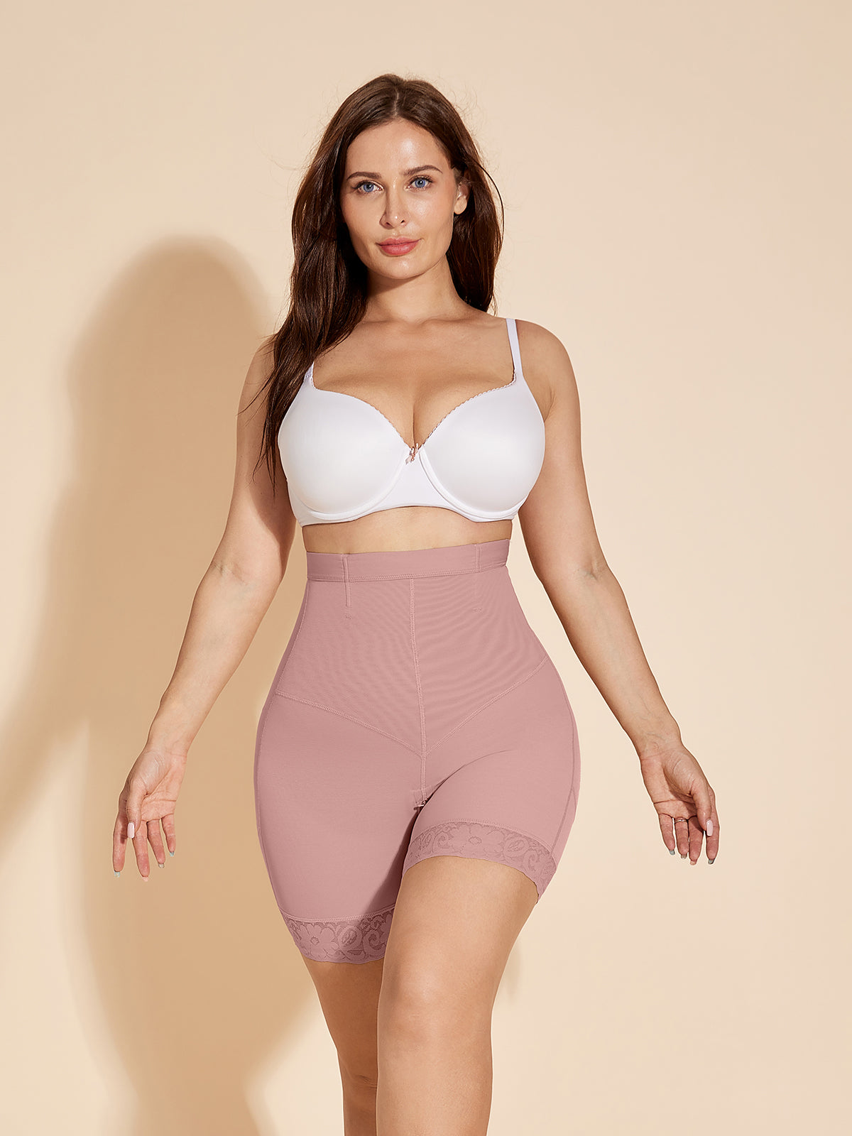 ChicCurve Butt Lifter Shaper Shorts with Zipper for Women - RosyBrown