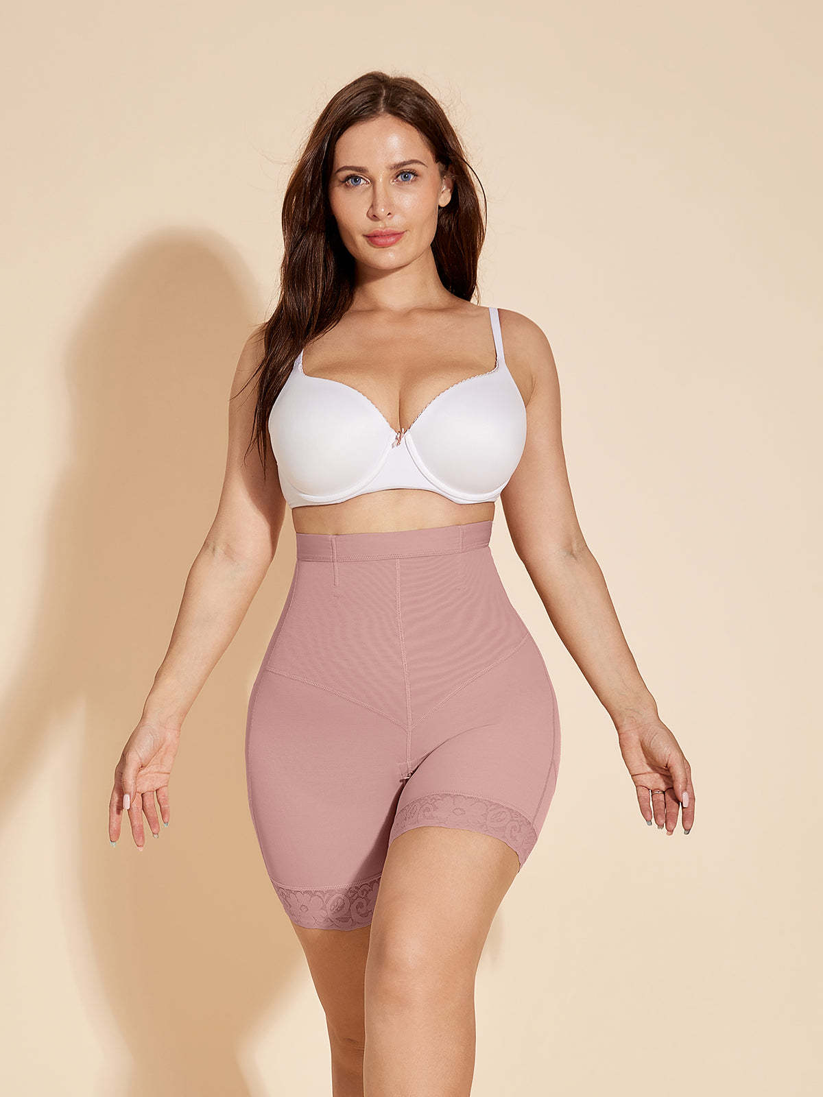 ChicCurve Butt Lifter Shaper Shorts with Zipper for Women - RosyBrown