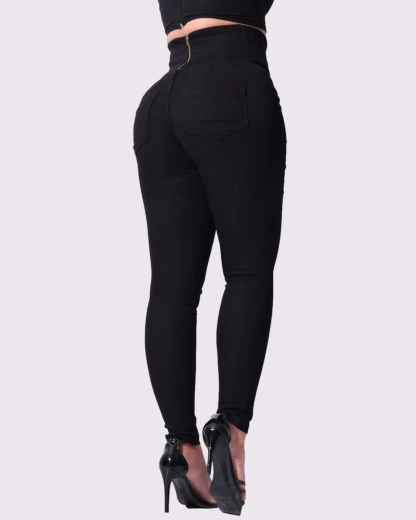 Curved Color Block Wide Waist Stretch Jeans