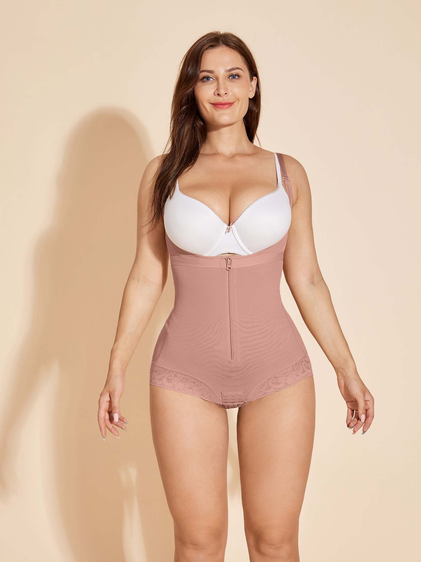 Fajas Colombianas Body Shaper Tummy Control Butt Lifting Shapewear Zipper - Rosy Brown-ChicCurve
