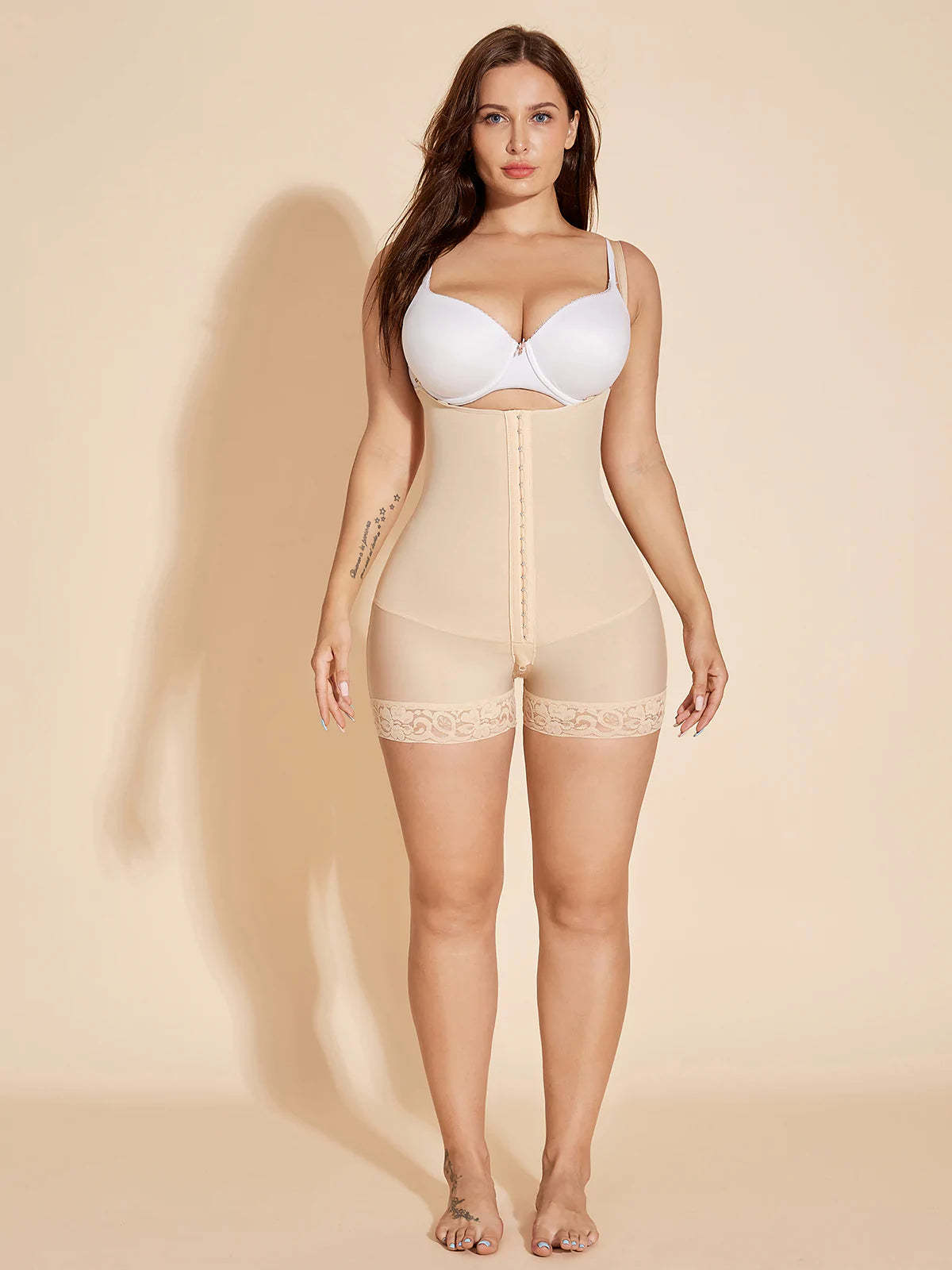 Tummy Control Shapewear Fajas Colombianas High Compression Body Shaper for Women Hook-eye Closed - Tan