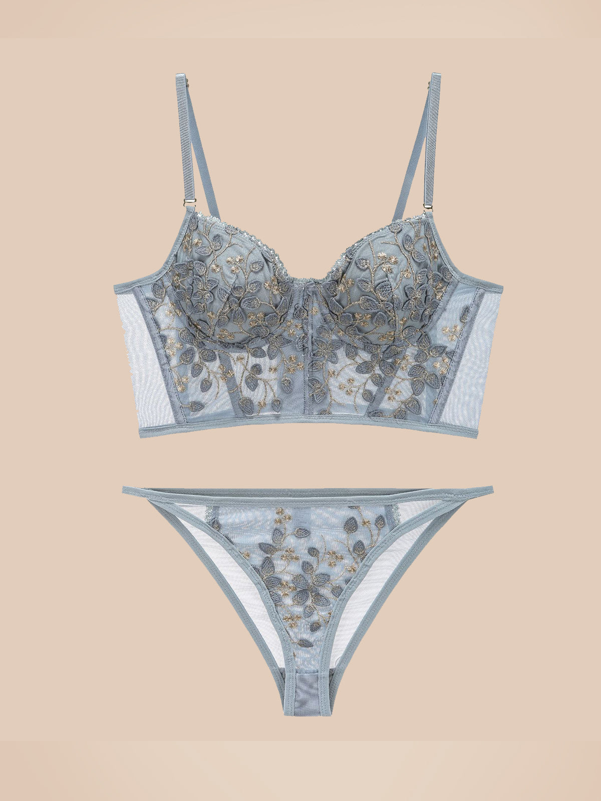 Embroidered Lace and Steel Bone Overlay French Lingerie Bra