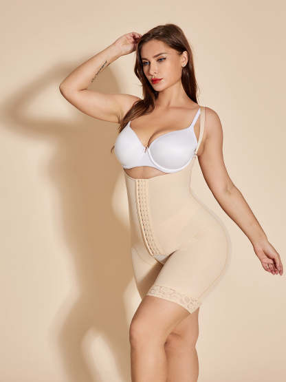 Women Shapewear Open Crotch Tummy Control Bodysuit - Tan