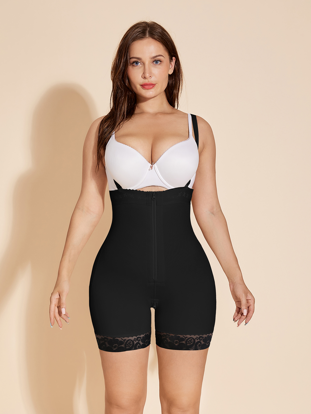 Fajas Colombianas Compression Shapewear Open Bust Tummy Control with Zipper - Tan