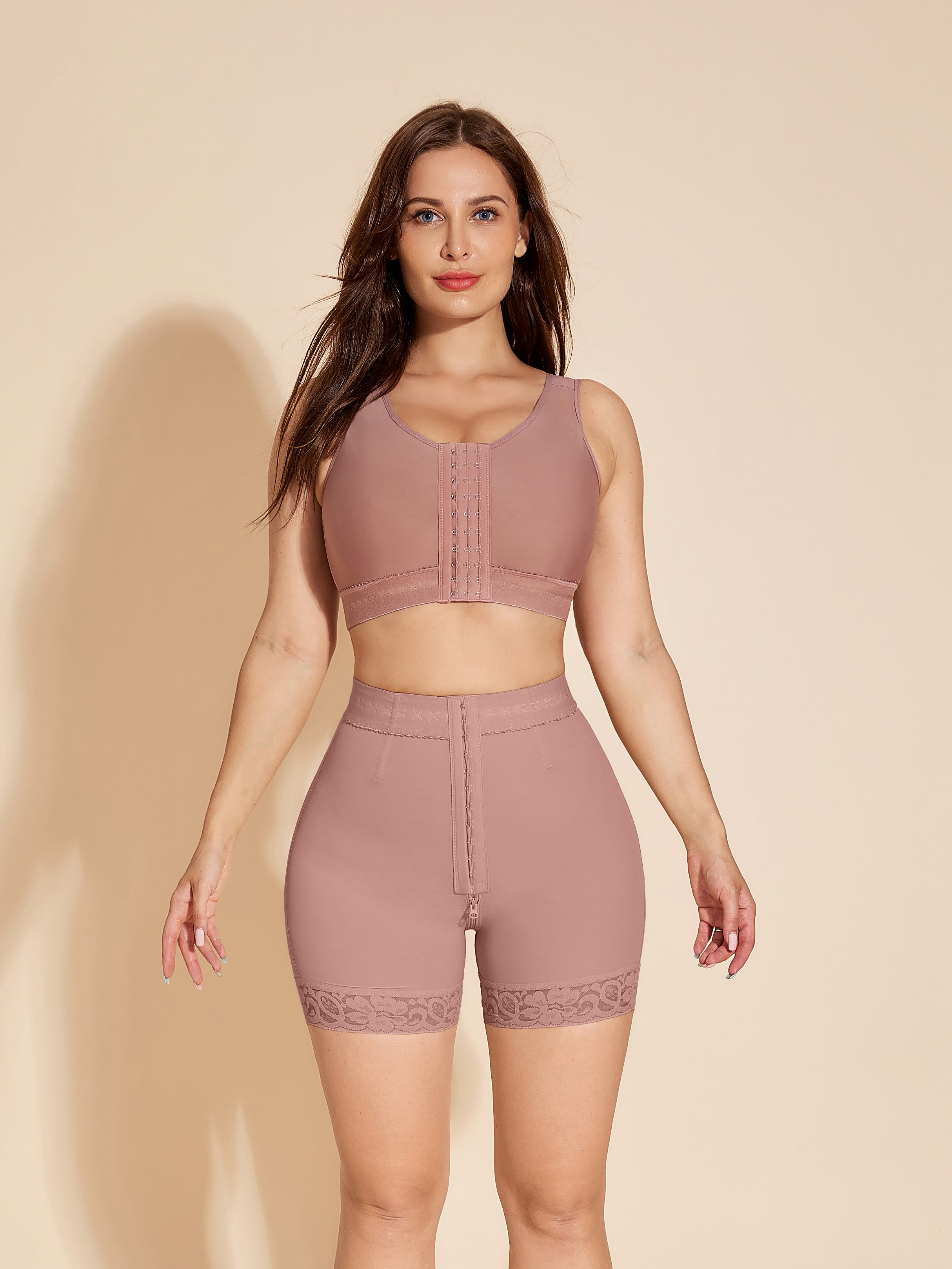 ChicCurve Booty Lift Shapewear Shorts Hook Eye Closure - Rosy Brown