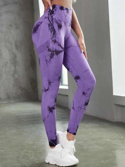 Seamless Wide Band Waist Tie Dye Sports Leggings
