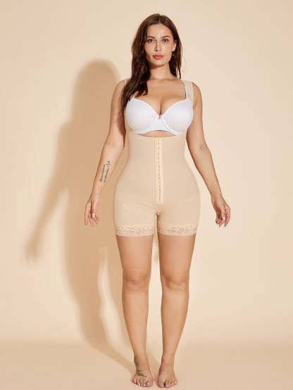Stage 2 Fajas Colombianas High Compression Tummy Control Body Shaper Adjustable Hook-eye Open Bust Bodysuit - Tan