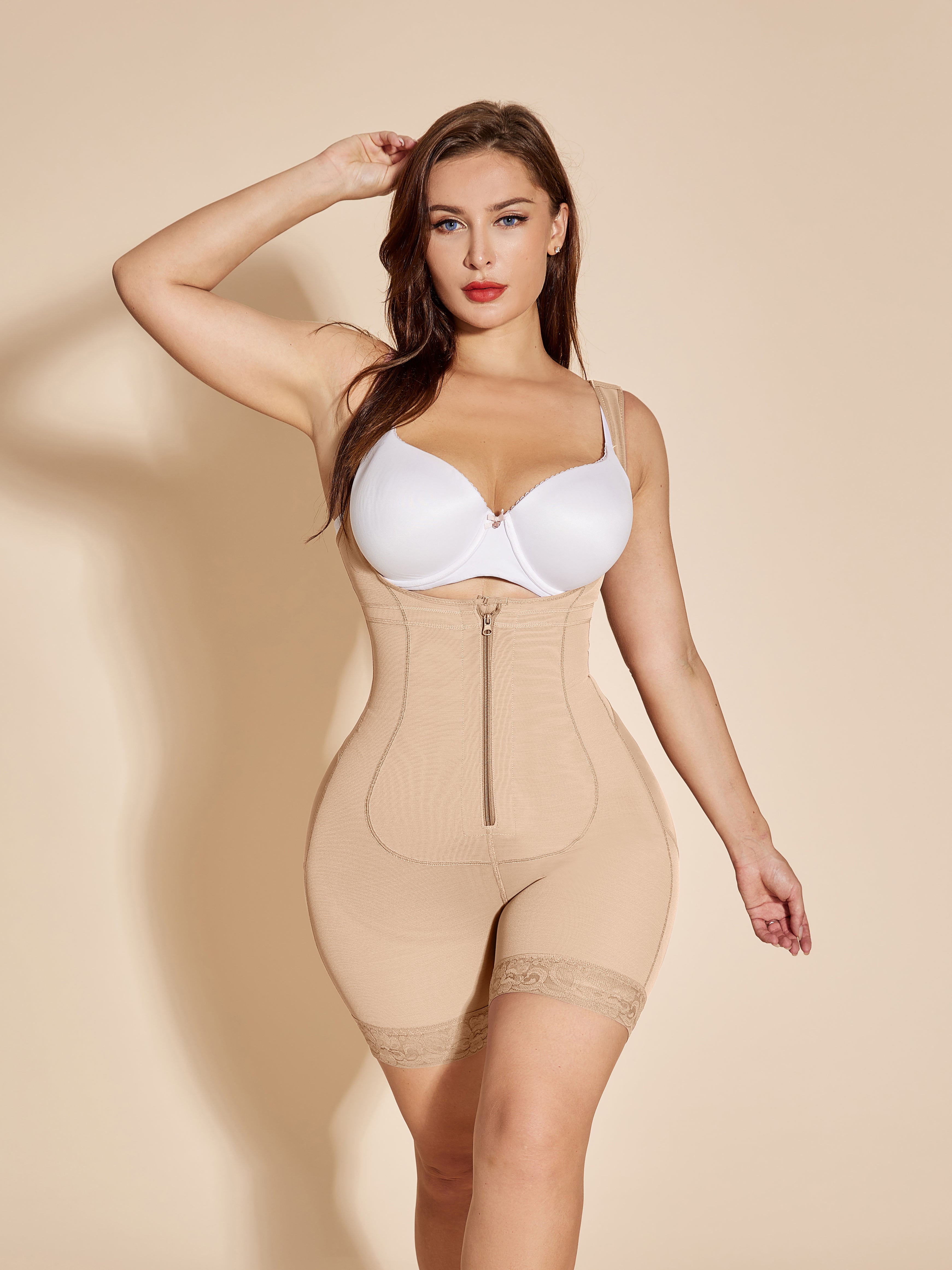 Open Bust Faja Compression Tummy Control Shapewear with Zipper - Tan