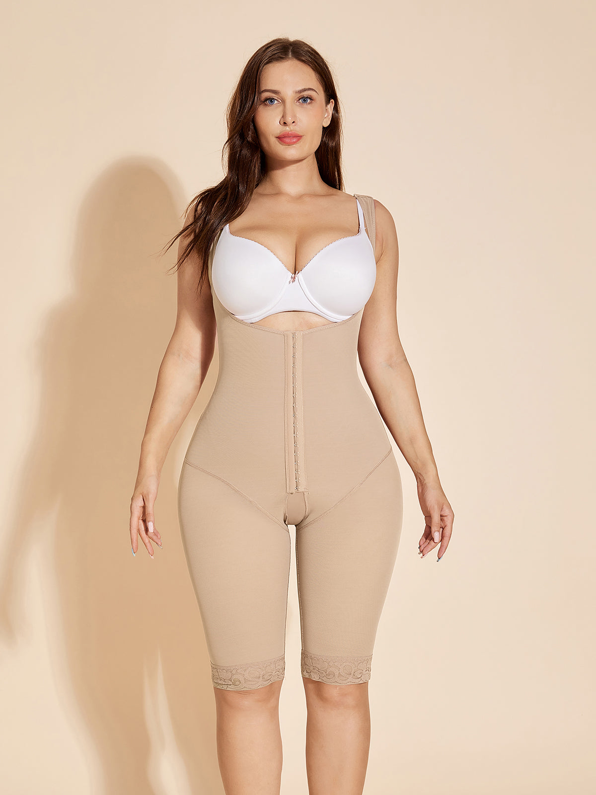 Women's Open Bust Bodysuit Tummy Control Shapewear - Tan
