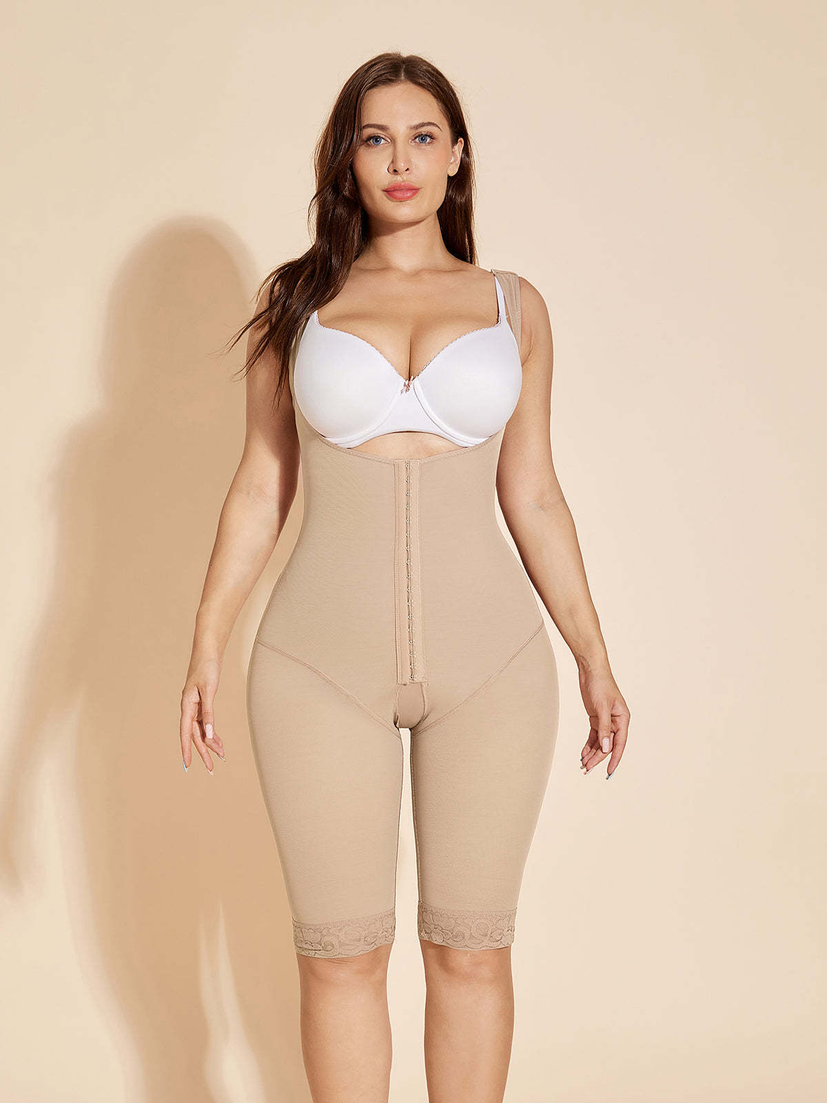 Women's Open Bust Bodysuit Tummy Control Shapewear - Tan