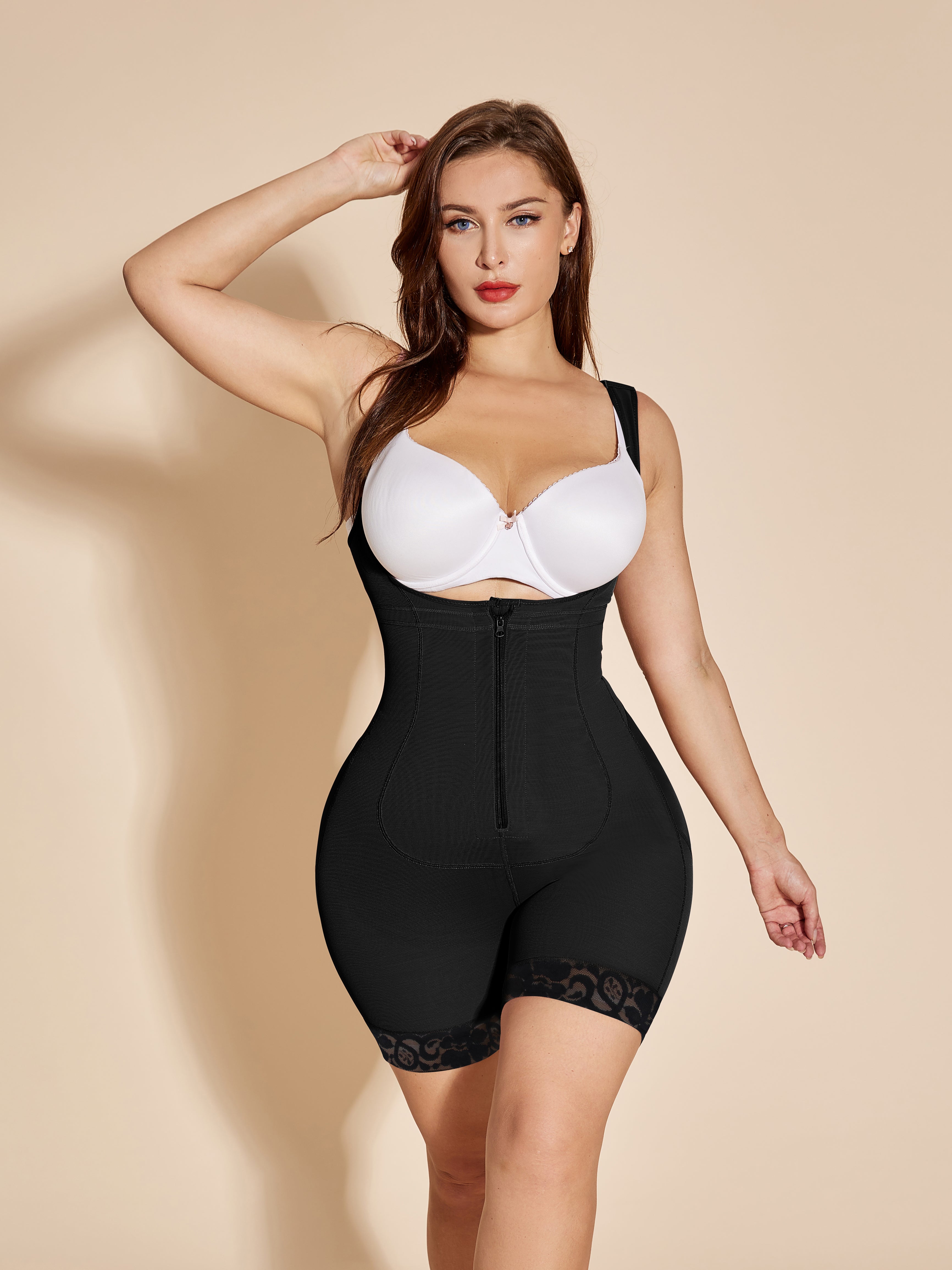Open Bust Faja Compression Tummy Control Shapewear with Zipper - Black