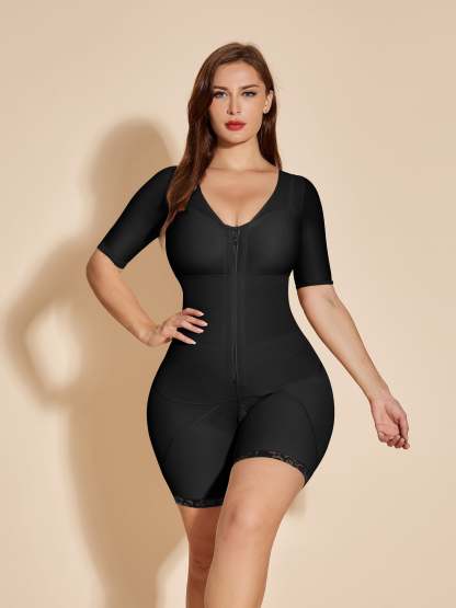Full Body Shapewear Postpartum Fajas Colombianas with Zipper - Black