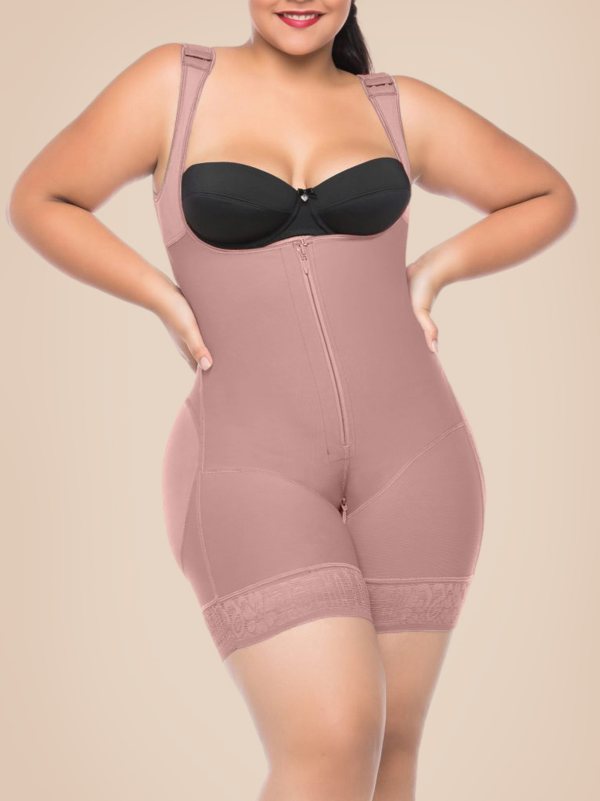 Compression Bodysuit Zipper Closure With Wide Adjustable Shoulder Straps Postpartum Tumt Control Shapewear For Women