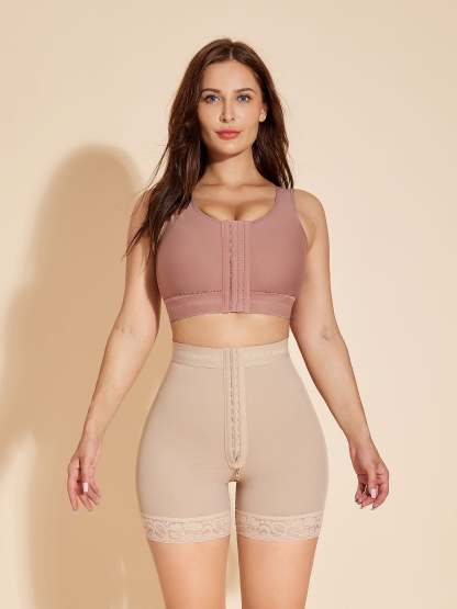 Booty Lift Shaper Shorts Underwear High Waisted Tummy Tuck Control Panty Hook Eye Closure - Tan