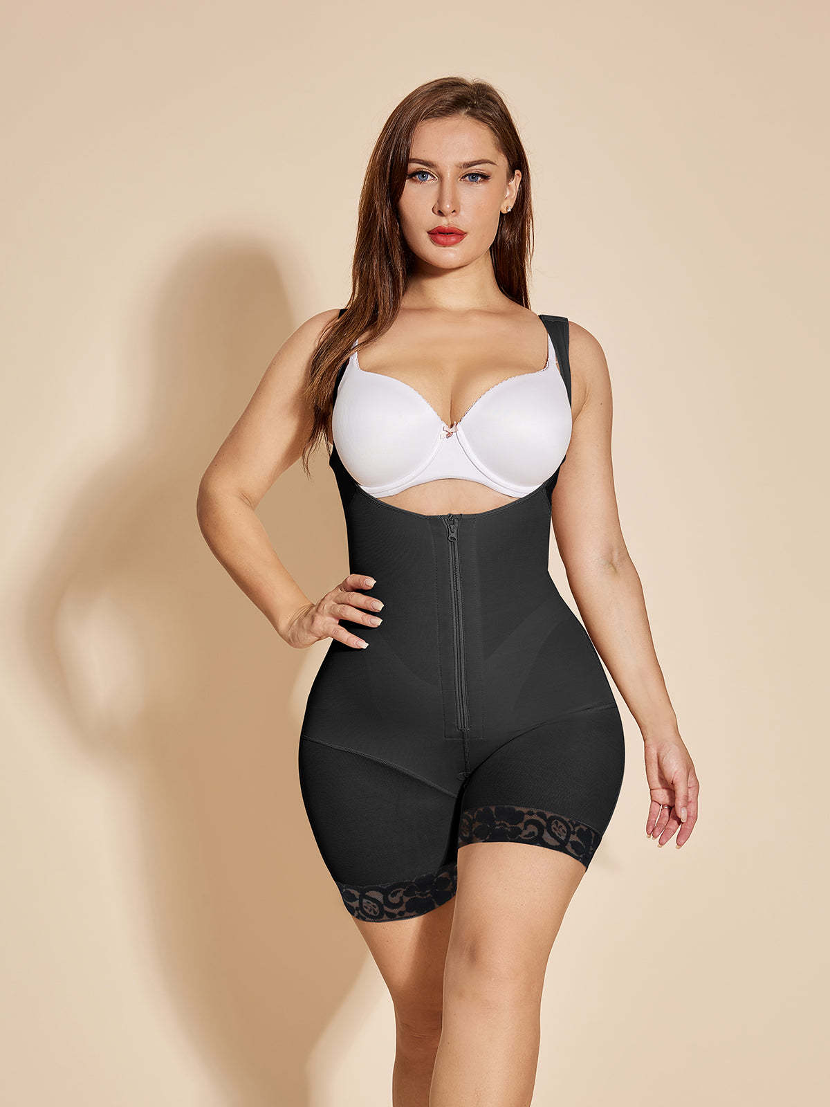 Tummy Control Body Shaper Women Open Bust Bodysuit - Black