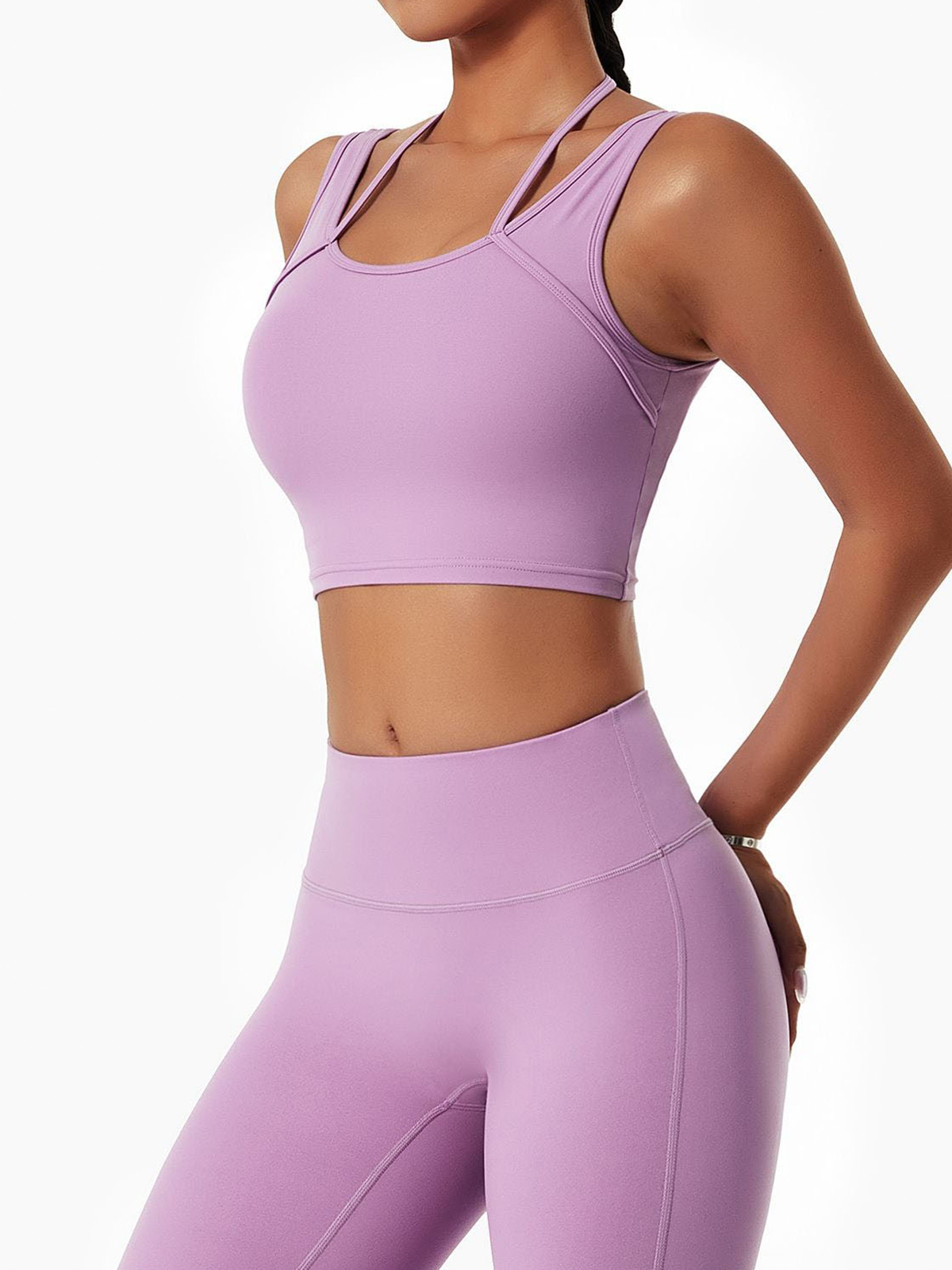 Halter Strap Detailing Tank Tops Built-in Bra