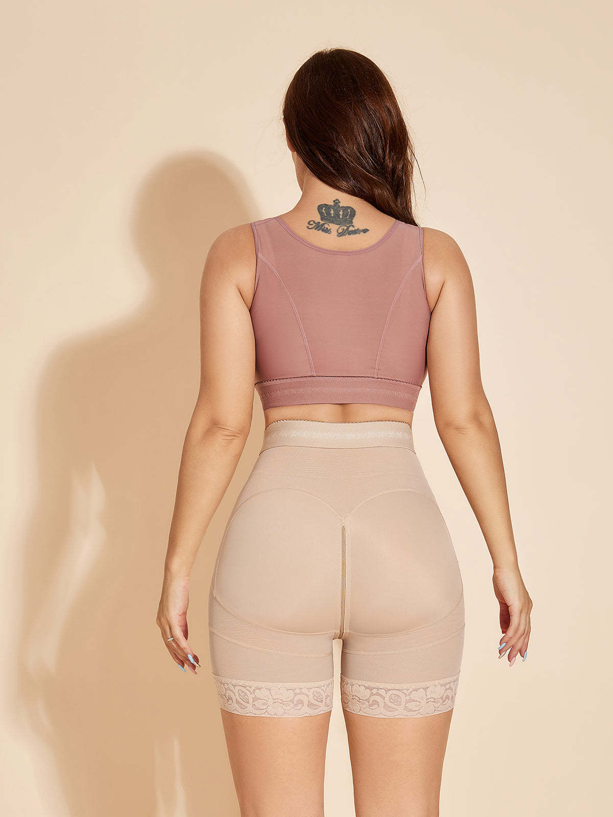 Booty Lift Shaper Shorts Underwear High Waisted Tummy Tuck Control Panty Hook Eye Closure - Tan