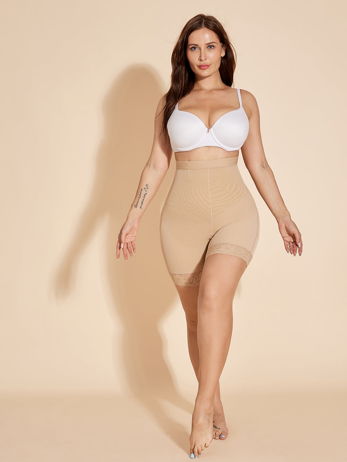 High Waist Shaper Shorts Butt Lifter with Zipper for Women Plus Size - Tan