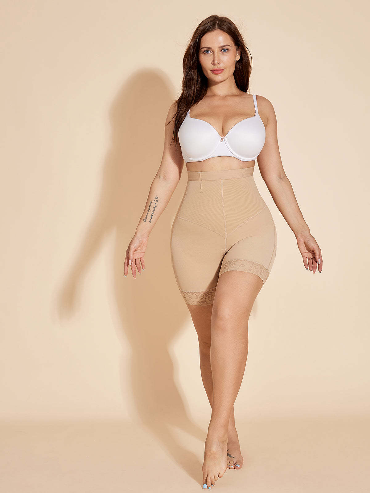 High Waist Shaper Shorts Butt Lifter with Zipper for Women Plus Size - Tan