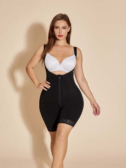 ChicCurve Fajas Colombianas Zipper Open Bust Butt lift Bodysuit 