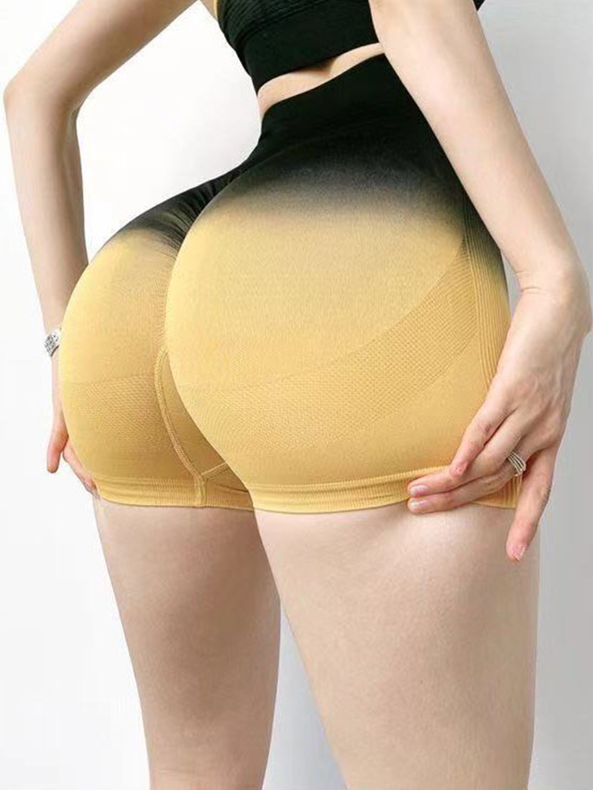 High Waist Abdominal Breathable Gradient Sports Quick Dry Yoga Shorts