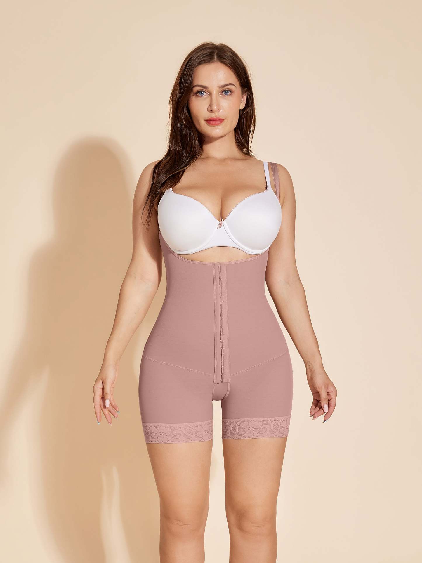 Tummy Control Body Shaper Women Open Crotch Butt Lifting Shapewear - RosyBrown