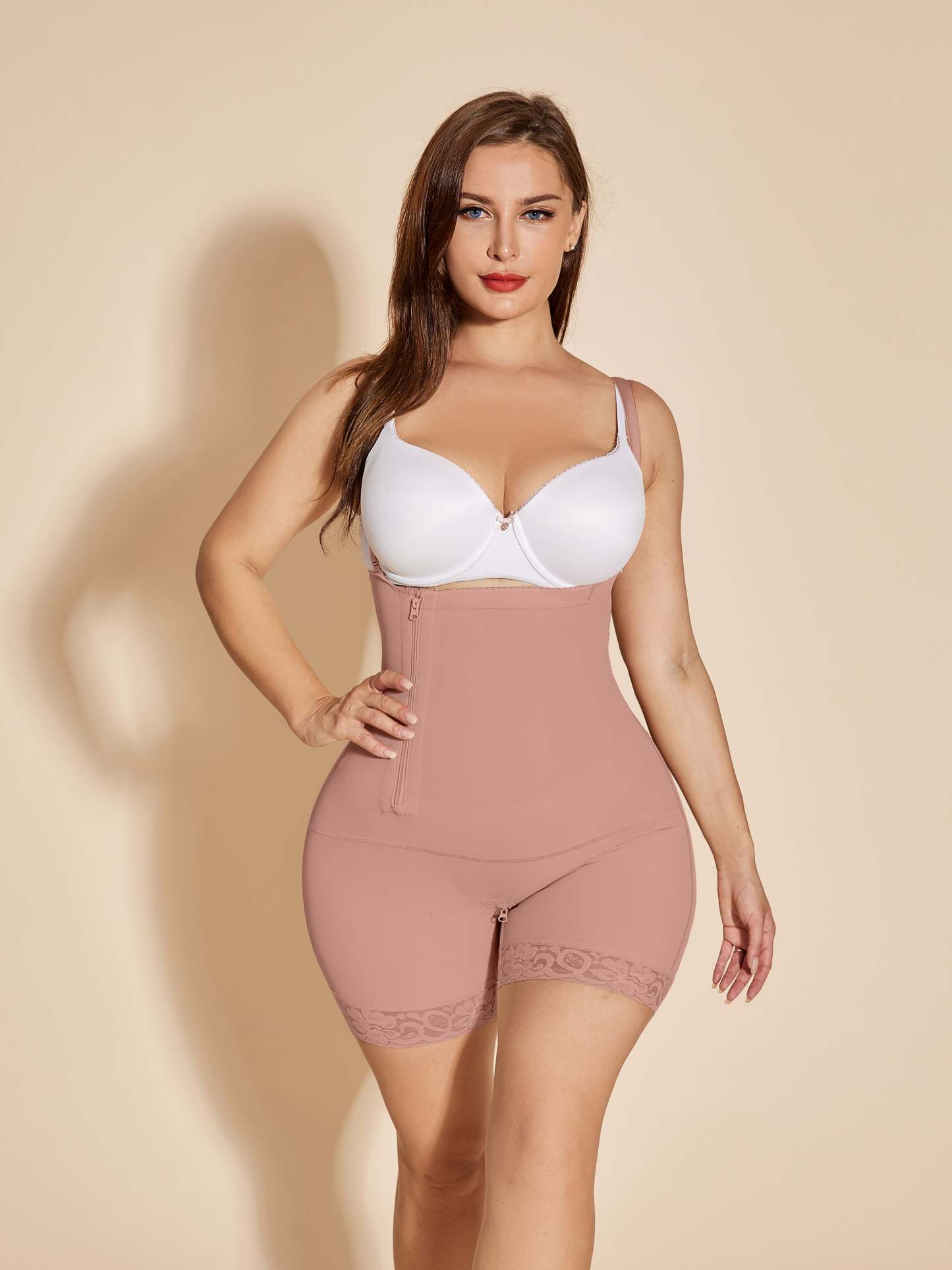 Fajas Colombianas Open Bust Body Shaper High Compression Shapewear Liposuction Compression Postpartum - RosyBrown