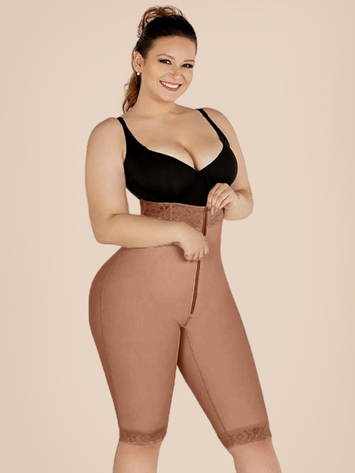 Double Compression High-Waisted Butt Lifting Shorts Knee Short And Lift Buttoks