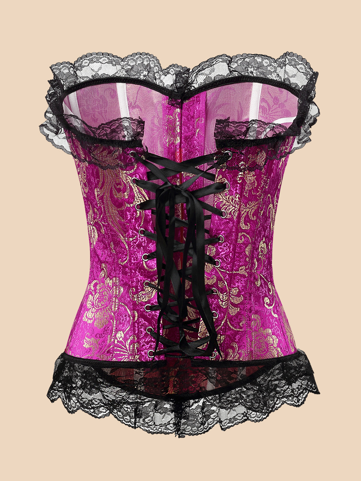 Women's lacing corset top satin discount floral boned overbust body shaper bustier