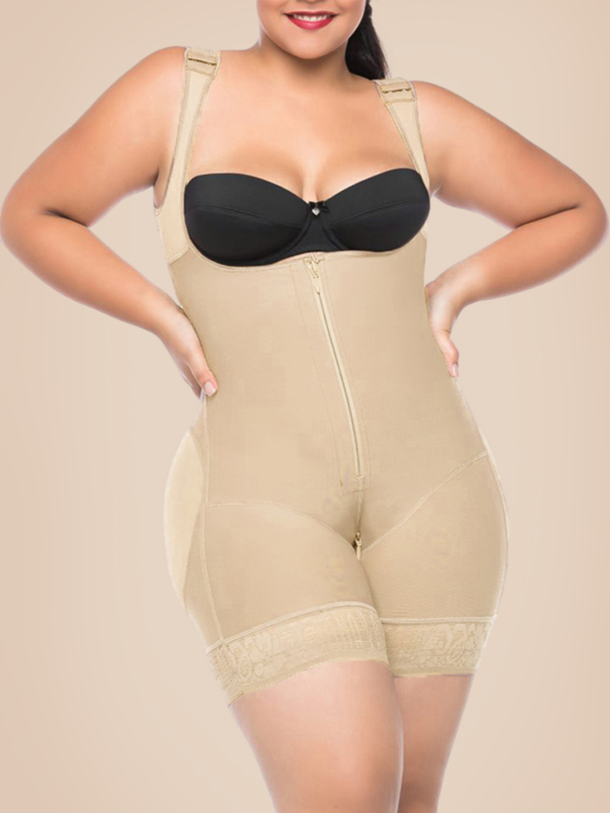 Compression Bodysuit Zipper Closure With Wide Adjustable Shoulder Straps Postpartum Tumt Control Shapewear For Women