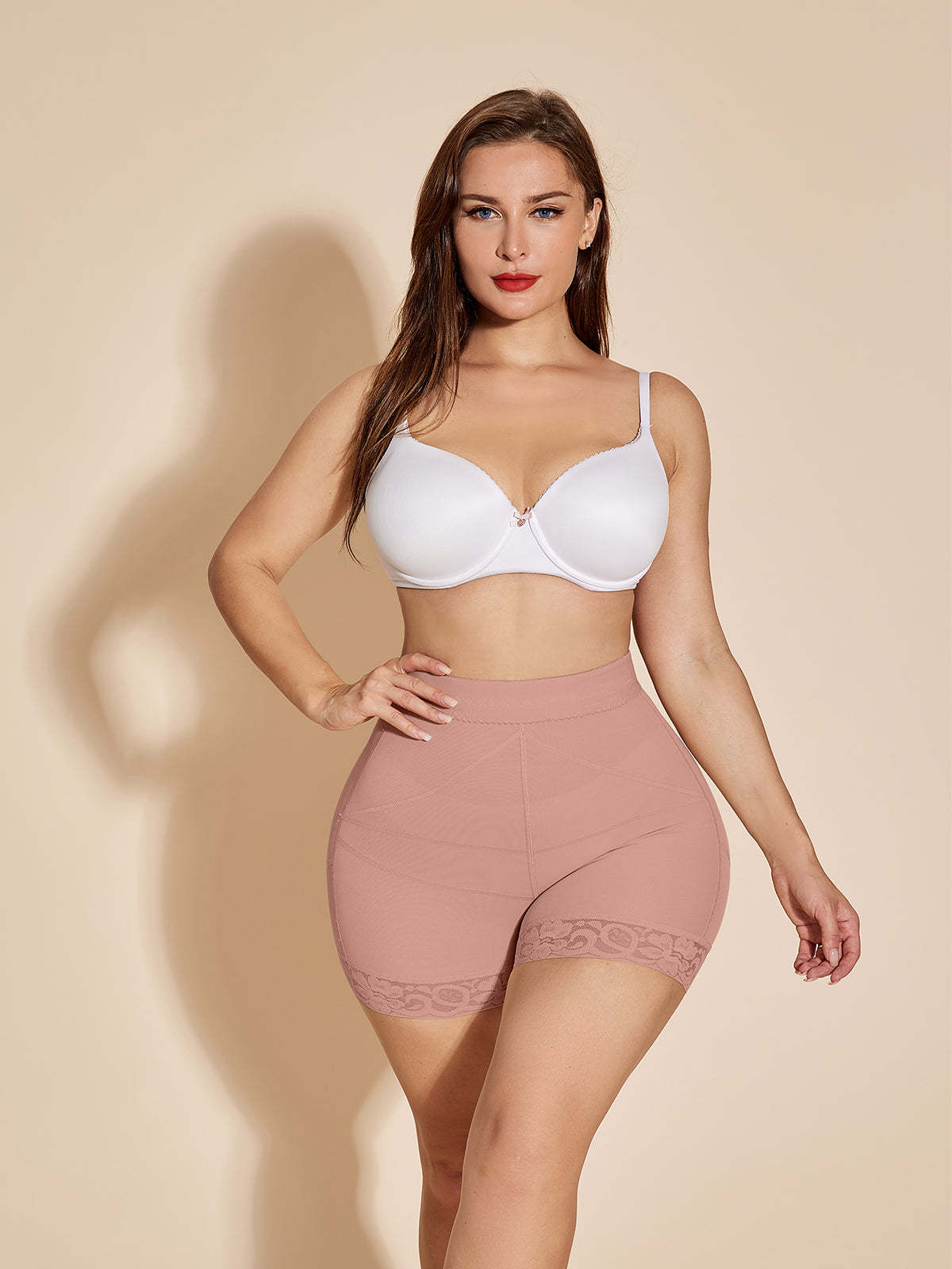 Seamless Butt Lifter Women Slimming Booty Lifting Shorts - RosyBrown