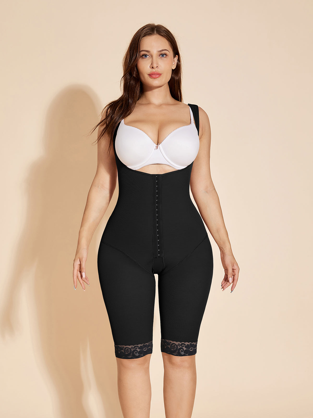 Women's Open Bust Bodysuit Tummy Control Shapewear - Black