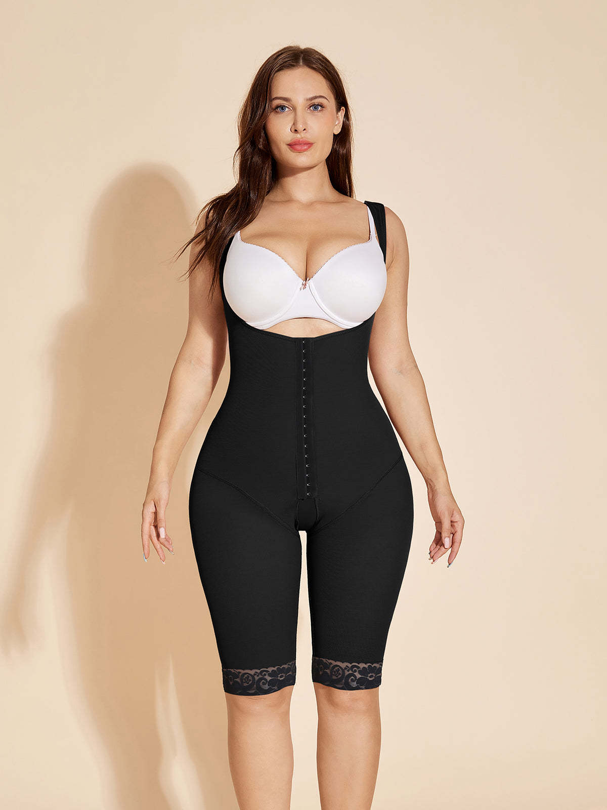 Women's Open Bust Bodysuit Tummy Control Shapewear - Black