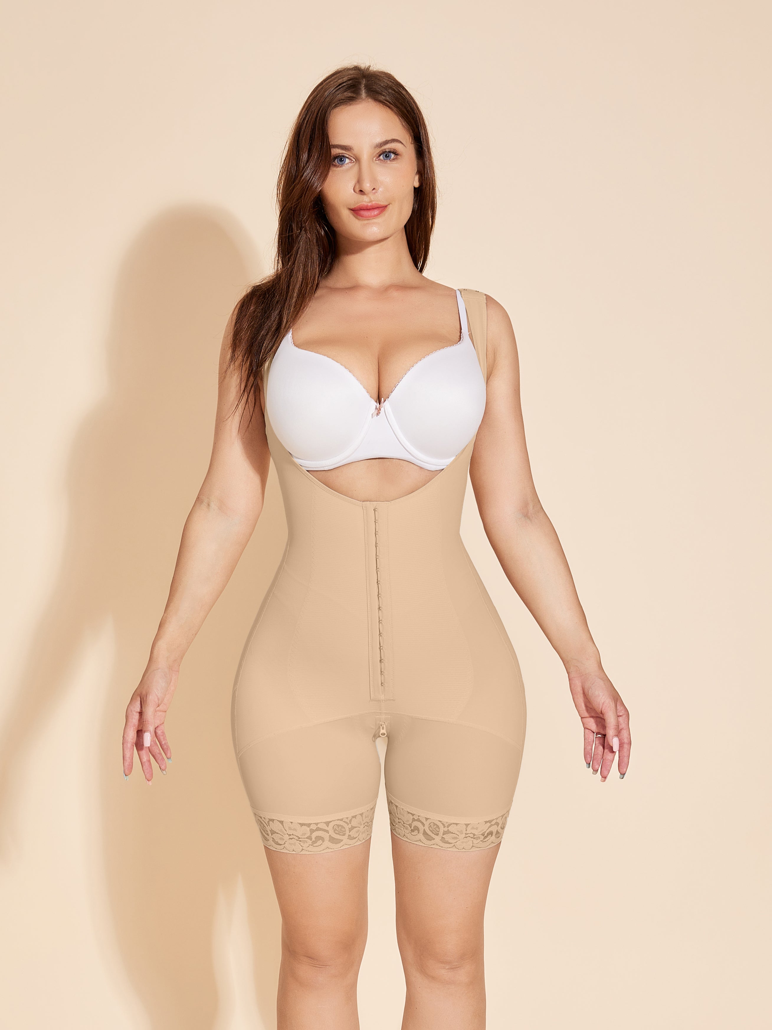 Open Bust Shapewear Tuck Postpartum Wrap Faja with Hook-Eye - Tan
