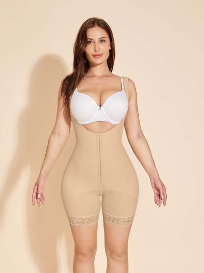 Open Bust Shapewear Tuck Postpartum Wrap Faja with Hook-Eye - Tan