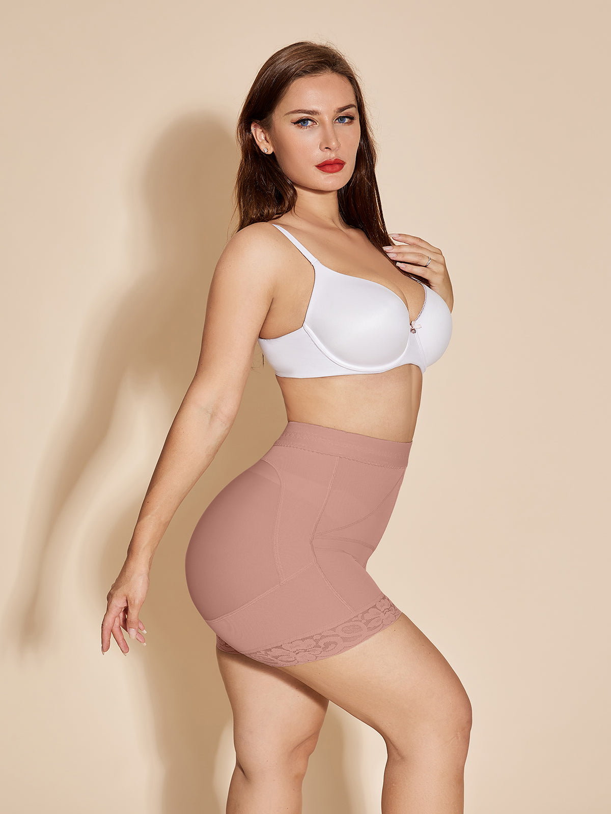 Seamless Butt Lifter Women Slimming Booty Lifting Shorts - RosyBrown