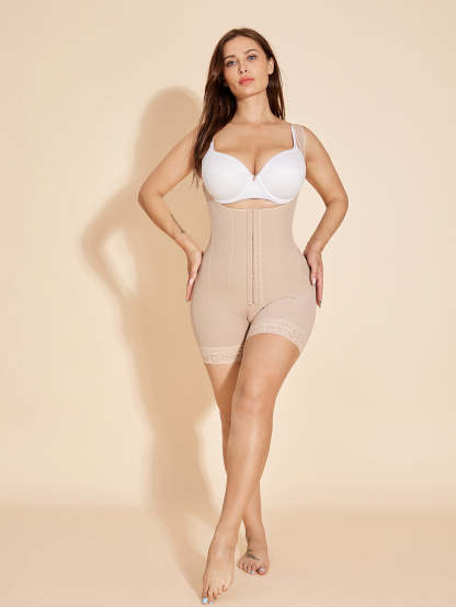 Open Bust Compression Shapewear Slimming Tummy Tuck Faja with Zipper - Tan