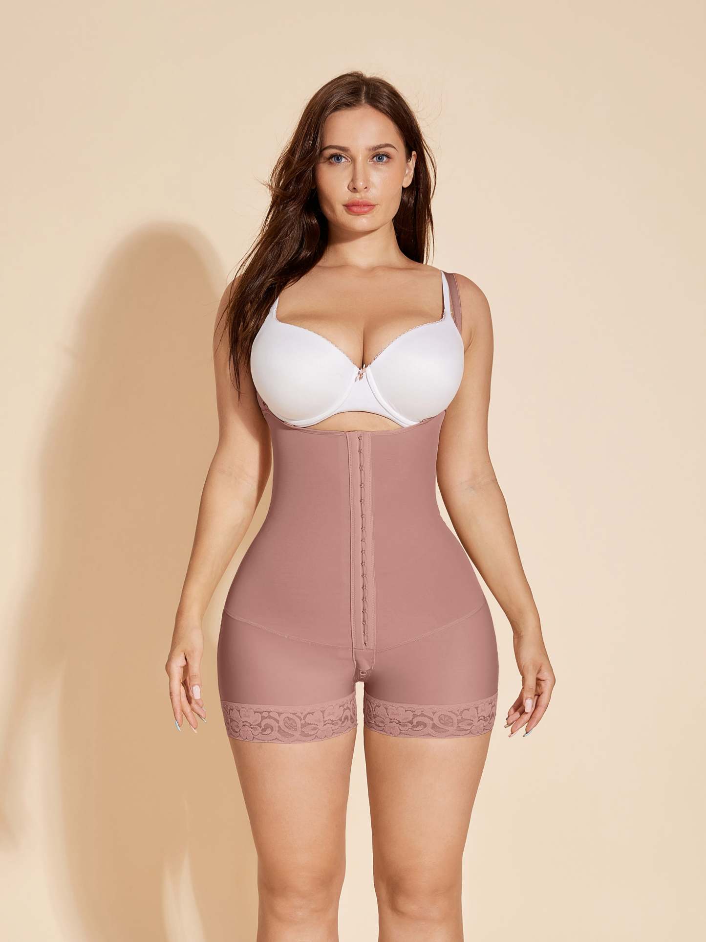 Tummy Control Shapewear Fajas Colombianas High Compression Body Shaper for Women Hook-eye Closed - RosyBrown