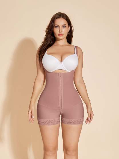 Tummy Control Shapewear Fajas Colombianas High Compression Body Shaper for Women Hook-eye Closed - RosyBrown