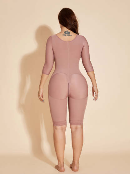 Fajas Colombianas Long Sleeves Shapewear Postpartum Repair with Bra - Rosy Brown